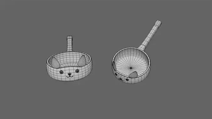 Cartoon Cat Frying Pan Low-poly 3D model 7