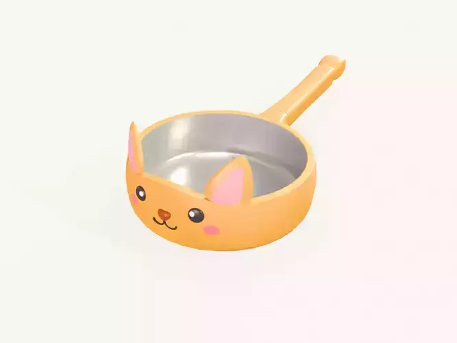 Cartoon Cat Frying Pan Low-poly 3D model