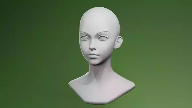 Stylized Anime Female Head Base Mesh 3D Model
