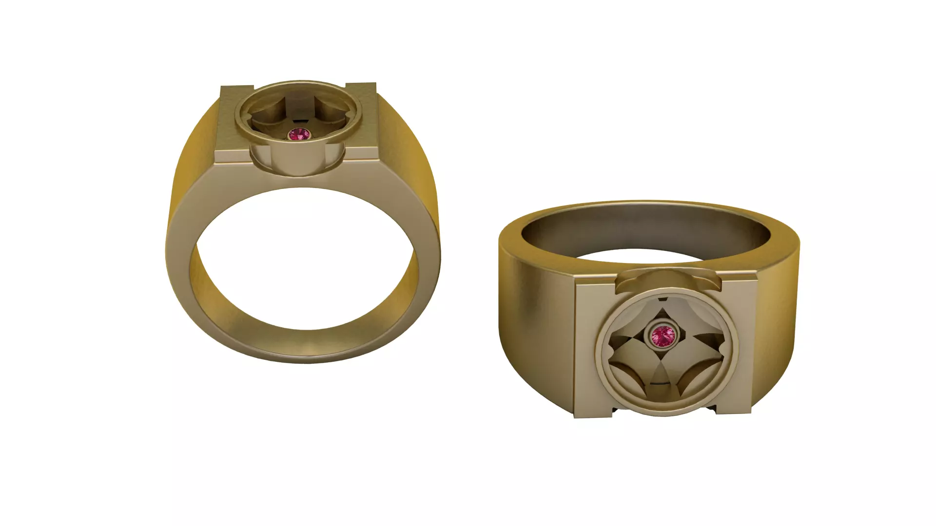 Gold Geometric Signet Ring RubyCentered Compass Motif 3D print model