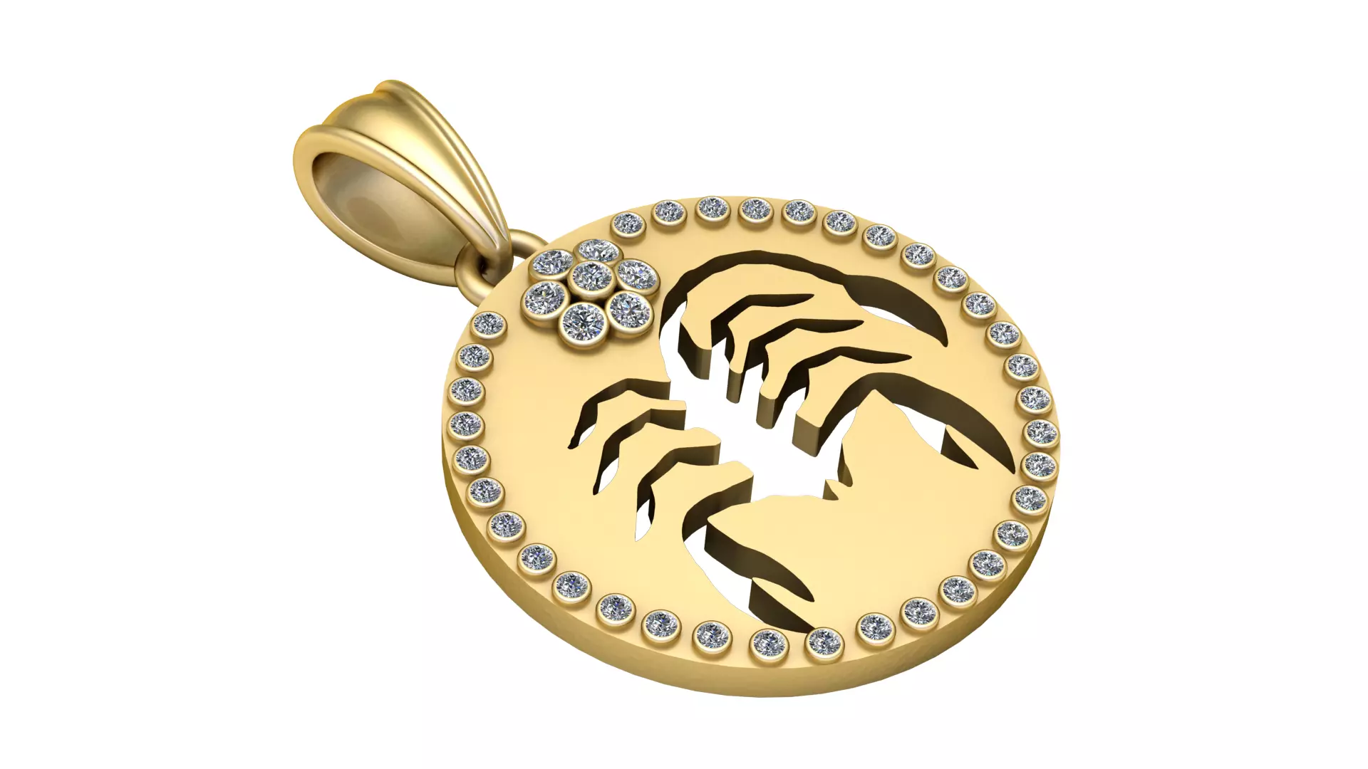 Gold Celestial Union Medallion Diamond Halo Pendant with 3D print model