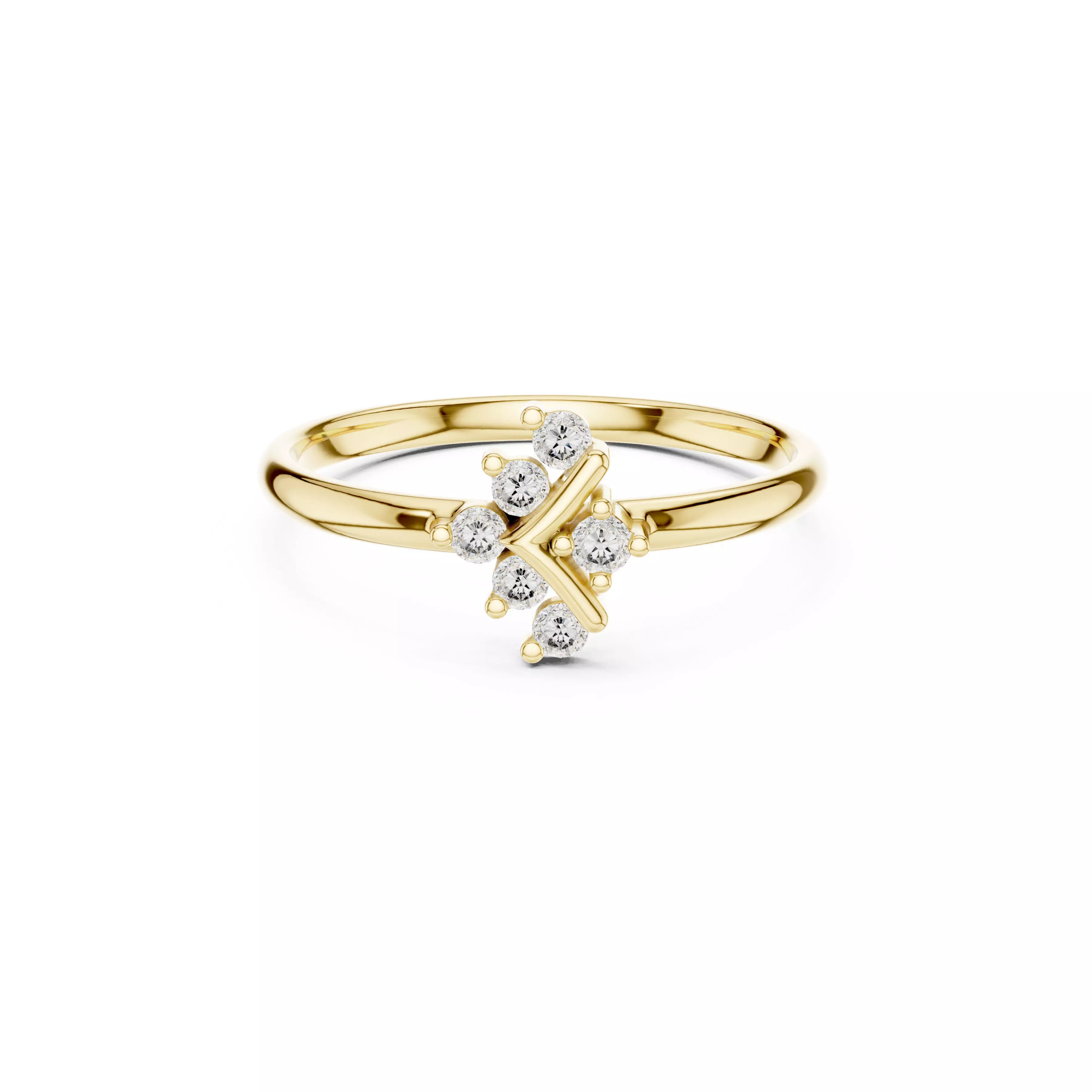 Modern RBC Diamond Cluster Ring Curved Bar Minimal Band 3D print model