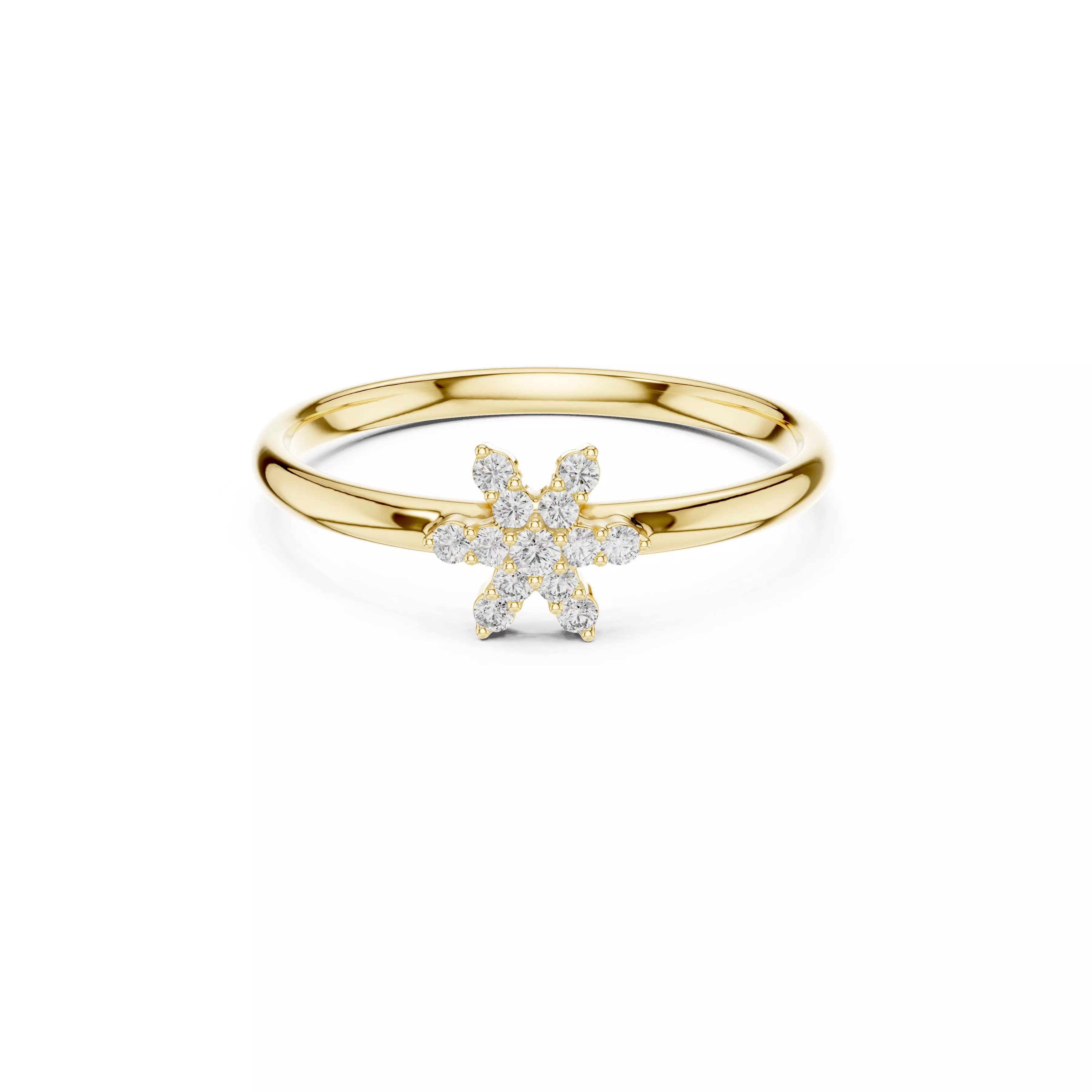 Jewelry Minimal Six Point Star Round Diamond Cluster Ring CAD 3D print model