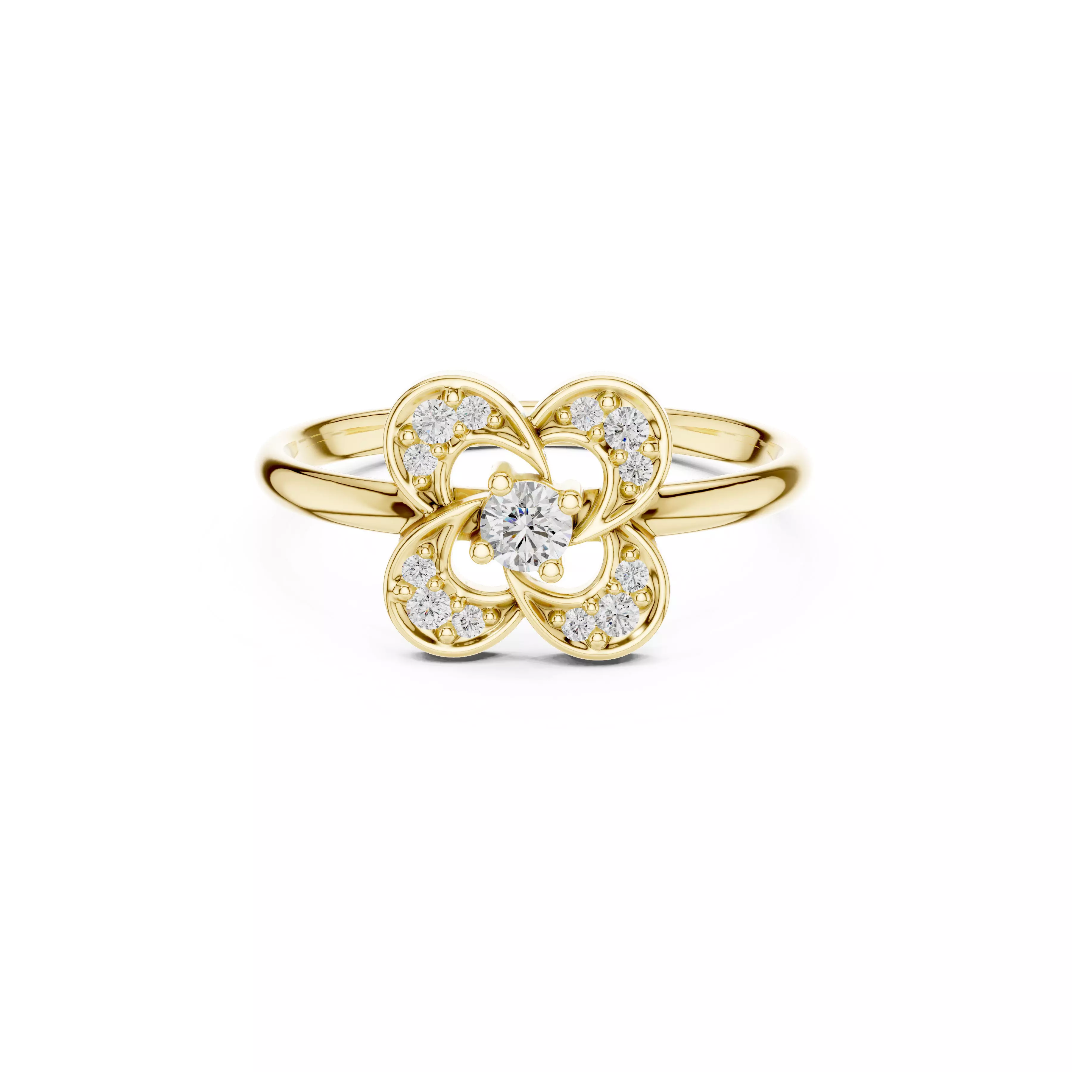 Clover Diamond Flower Ring Four Leaf Floral Engagement Ring CAD 3D print model