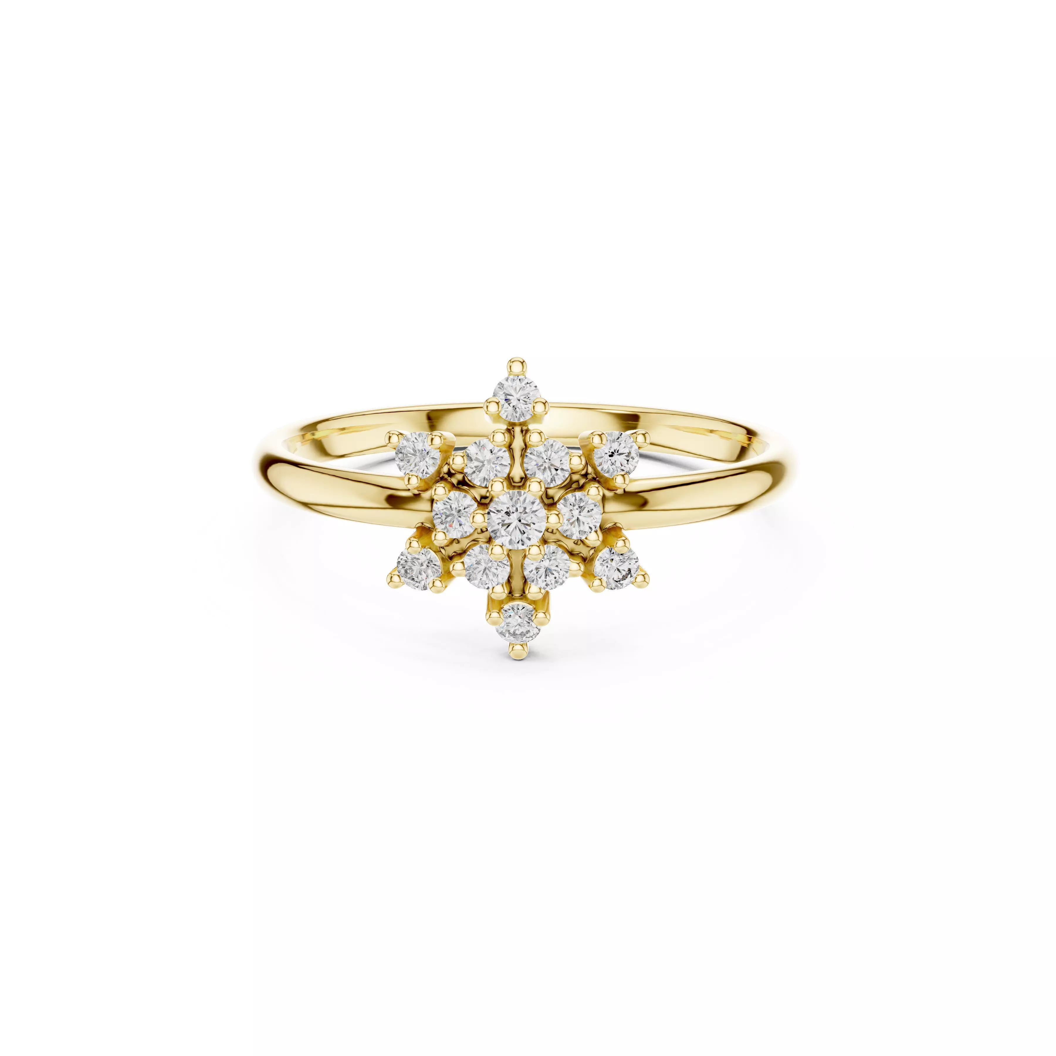 Snowflake Diamond Cluster Ring Radiant Starburst Floral Band 3D print model