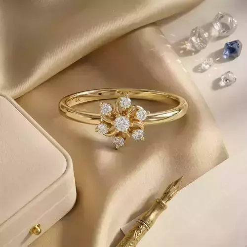 Jewelry Floral Twisted Petal Delicate Diamond Band Ring