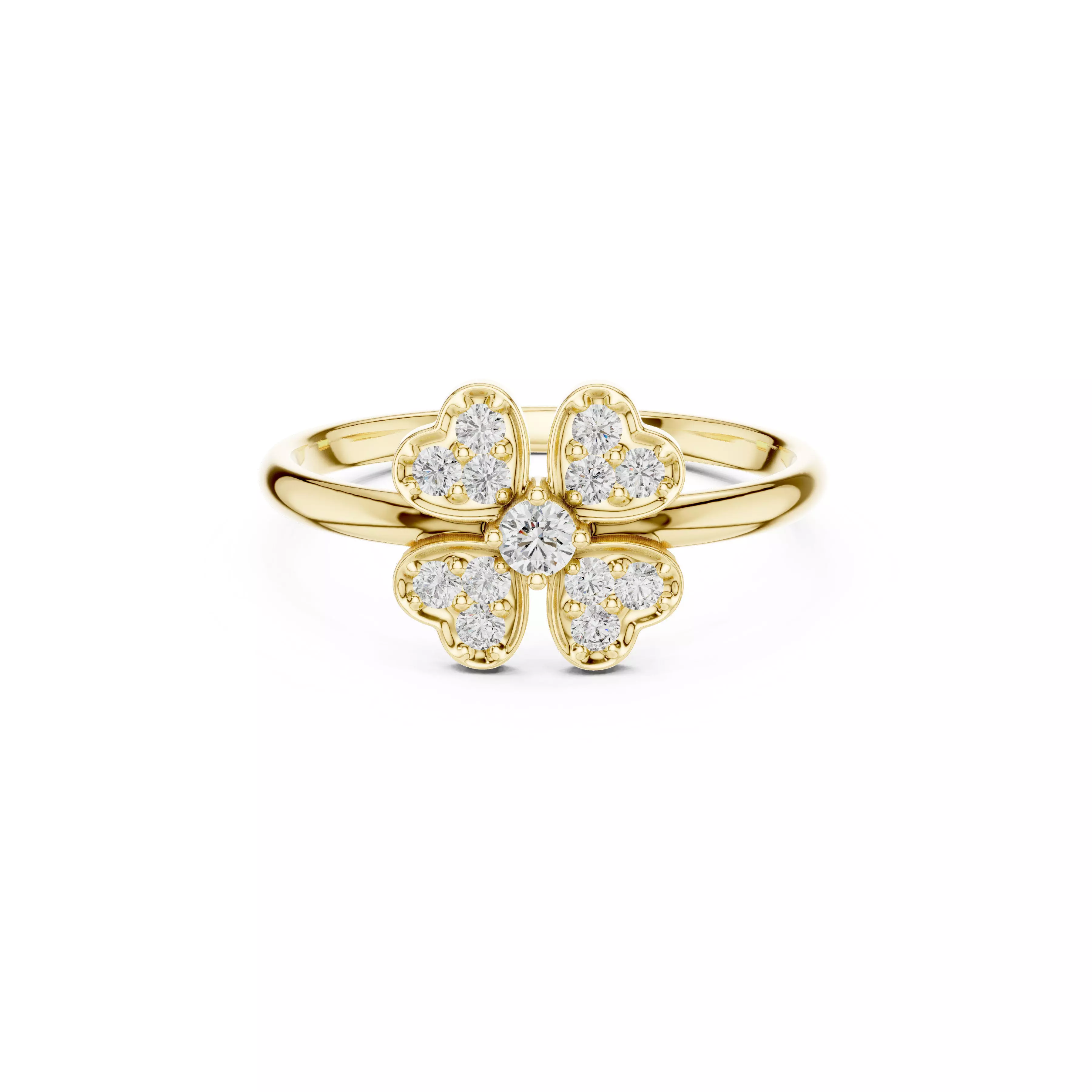 Jewelry Elegant Four Heart Leaf Clover Round Diamond Ring CAD 3D print model