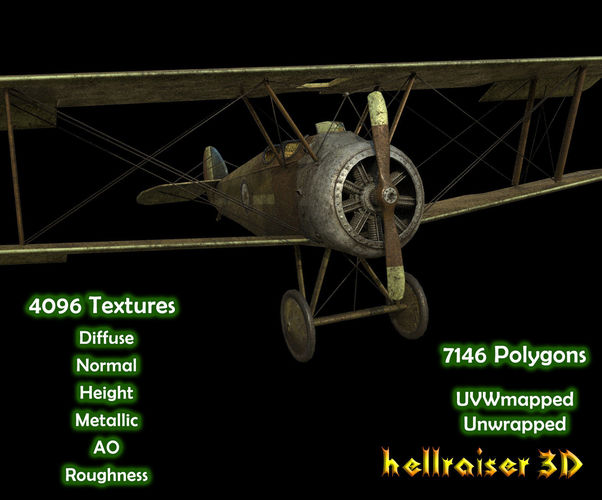 Sopwith Camel Aircraft - PBR - Textured Low-poly 3D model