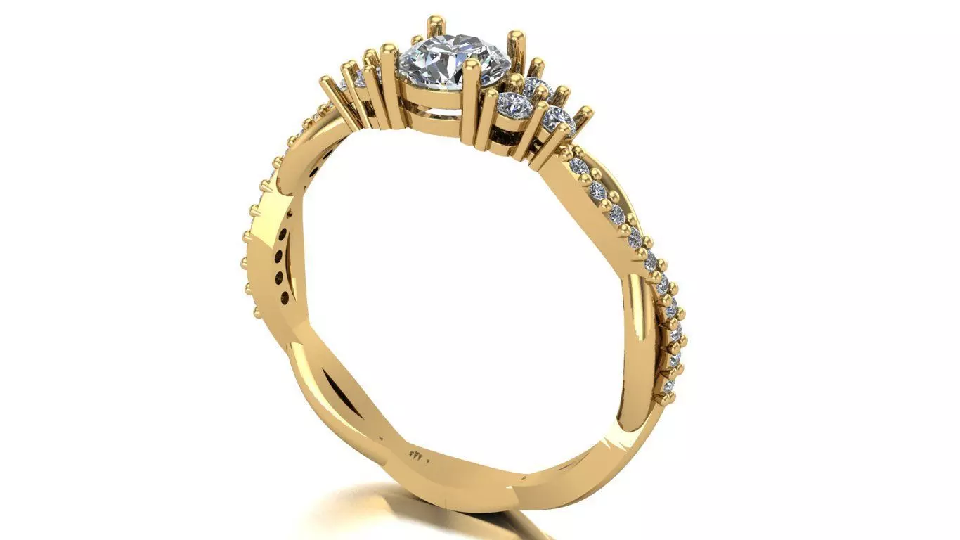 Twisted Band Ring with Round Brilliant Stones 3D print model