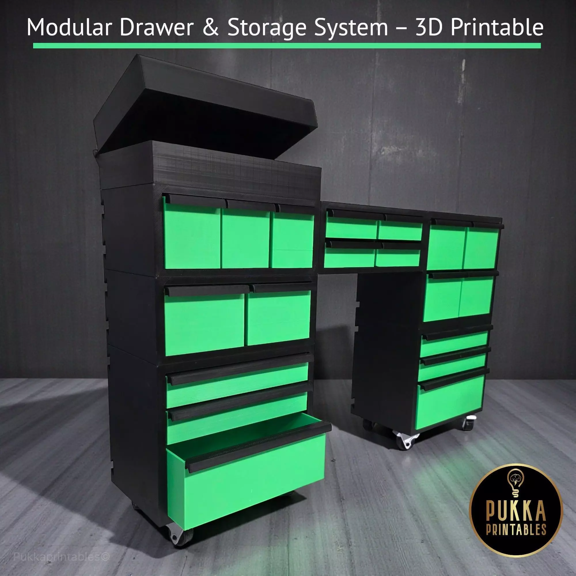 Modular Drawer System STL Stackable Storage Units with Wheels 3D print model