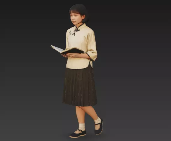 A female student reading in the Republic of China era 3D model
