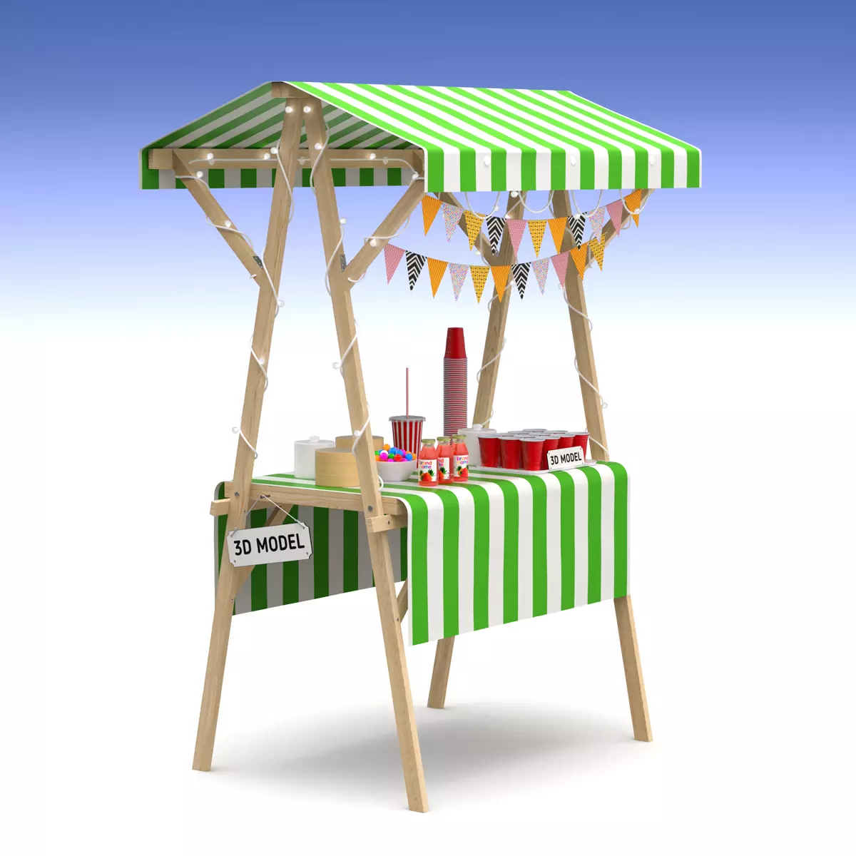 Wooden Market Stall Display Stand 3D model