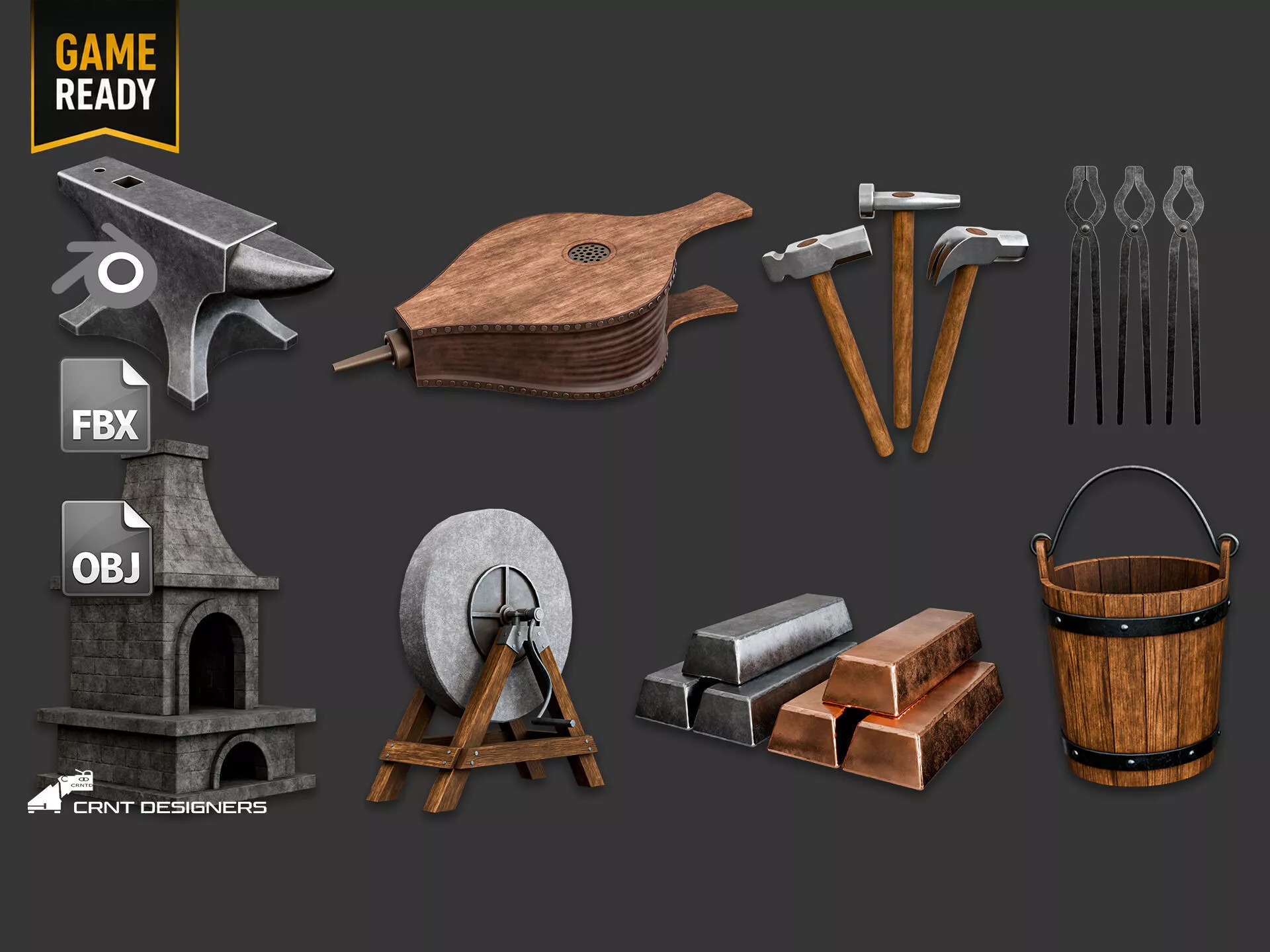 Medieval Blacksmith Workshop Prop Pack Low-poly 3D model