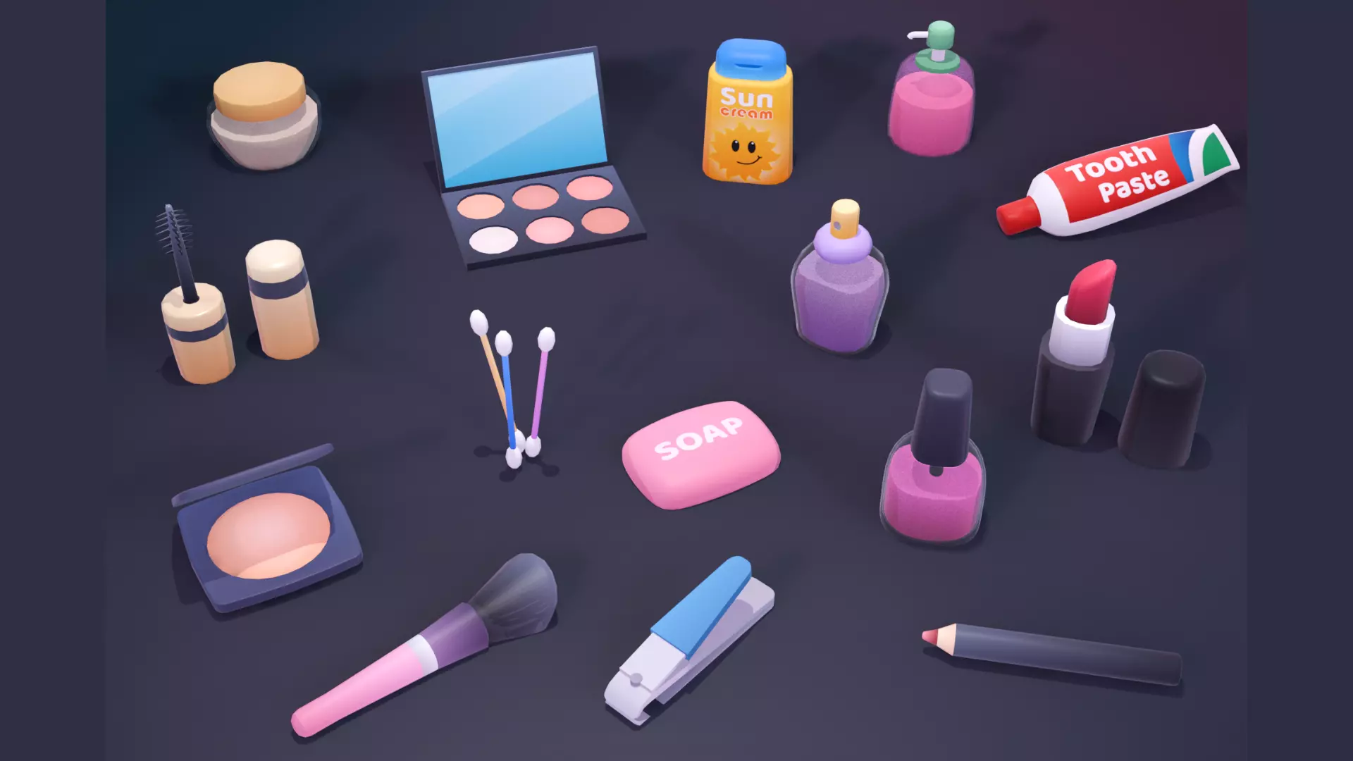Cartoon Objects Pack - Personal Care Props Low-poly 3D model