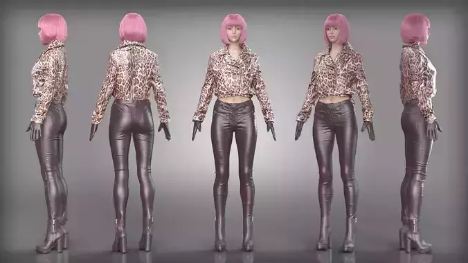 Leopard Print Jacket and Leather Pants and Boots Outfit