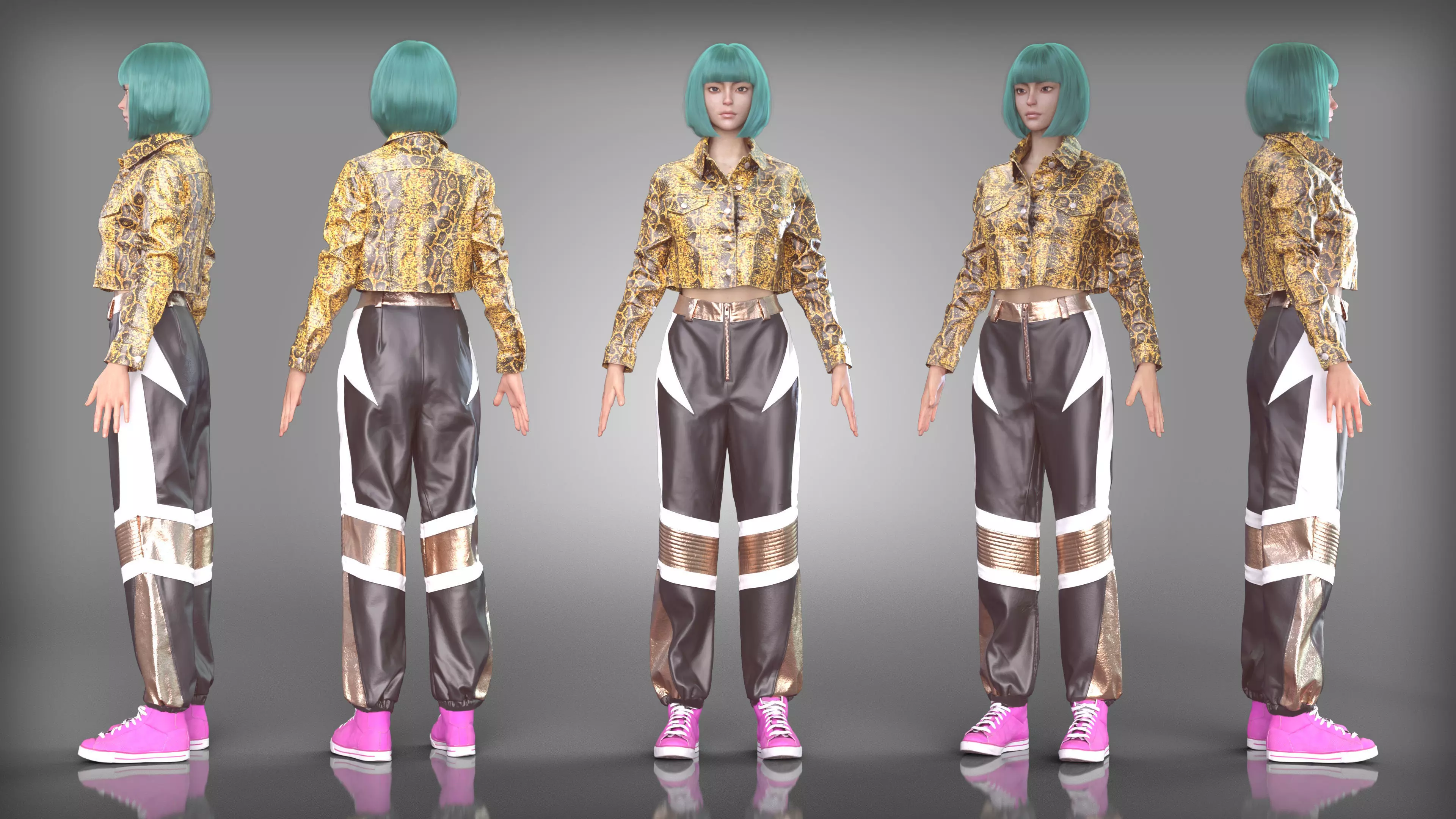 Gold Snake Print Crop Jacket and Wrestling Pants Outfit Low-poly 3D model