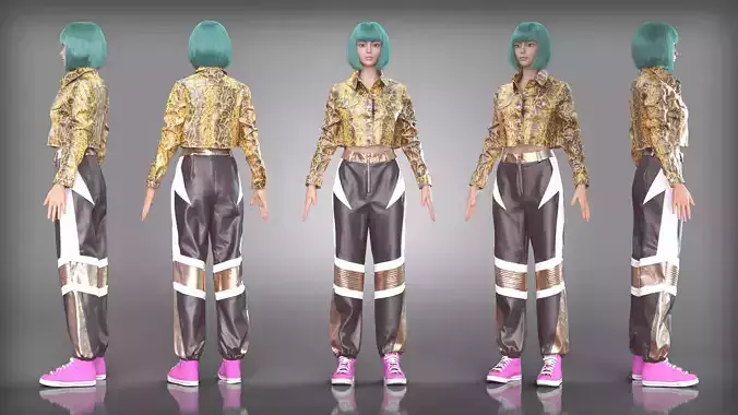 Gold Snake Print Crop Jacket and Wrestling Pants Outfit