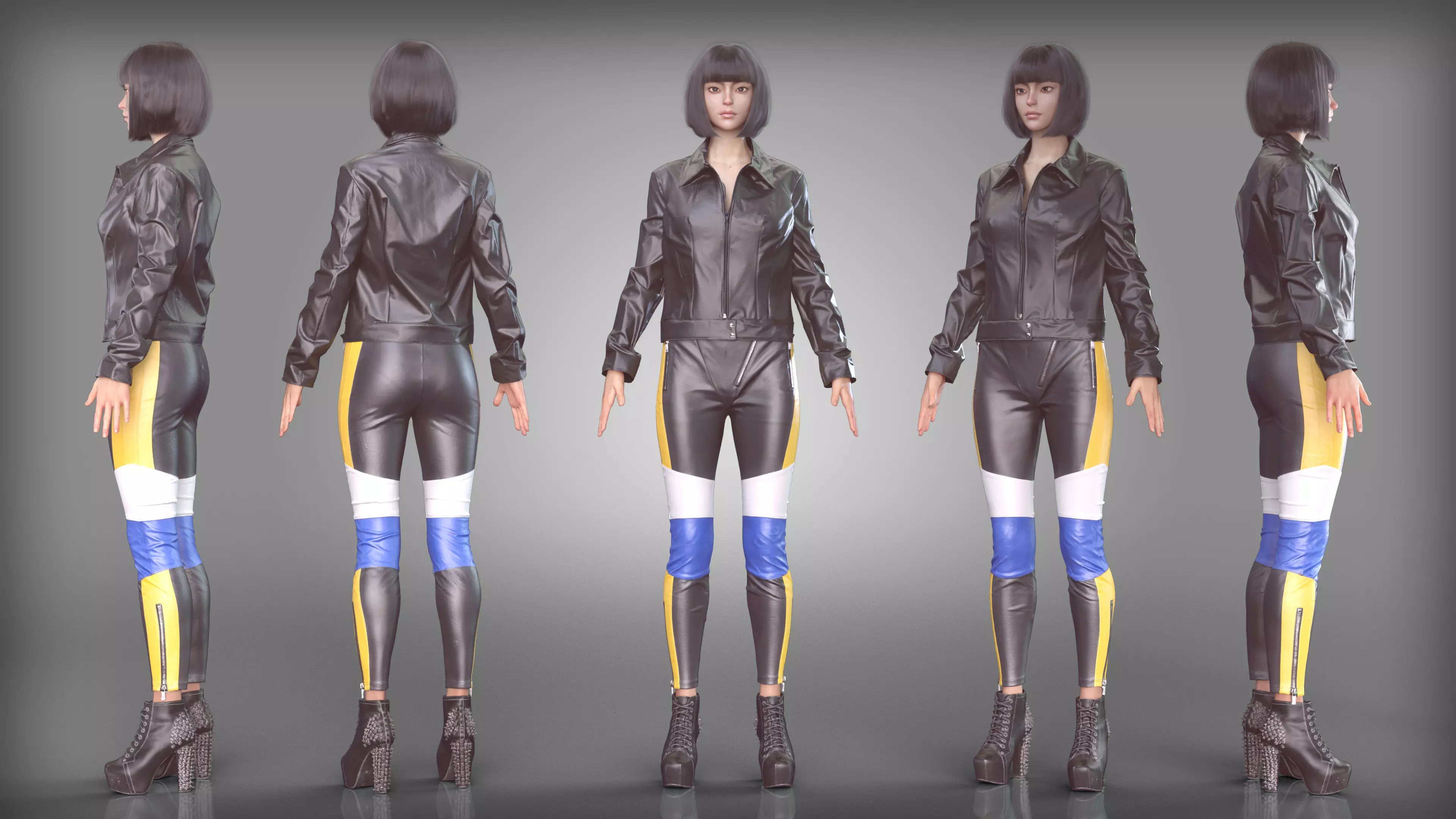 Future Leather Outfit Color Block Leggings Boots Vinyl Jacket Low-poly 3D model