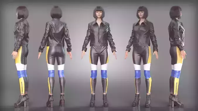 Future Leather Outfit Color Block Leggings Boots Vinyl Jacket