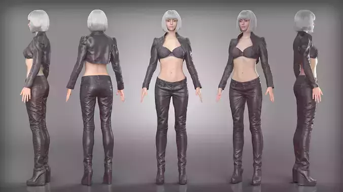 Edgy Leather Outfit with Crop Jacket and High Heels