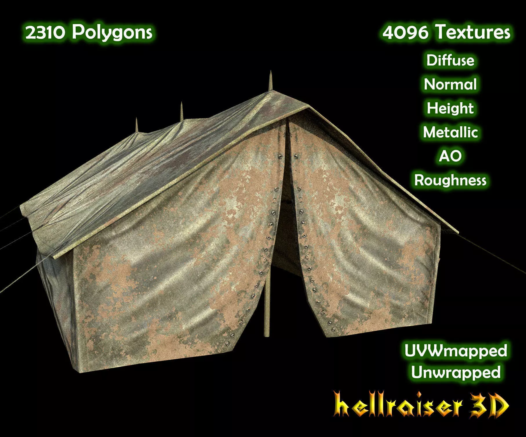 Military Tent - PBR - Textured Low-poly 3D model_0