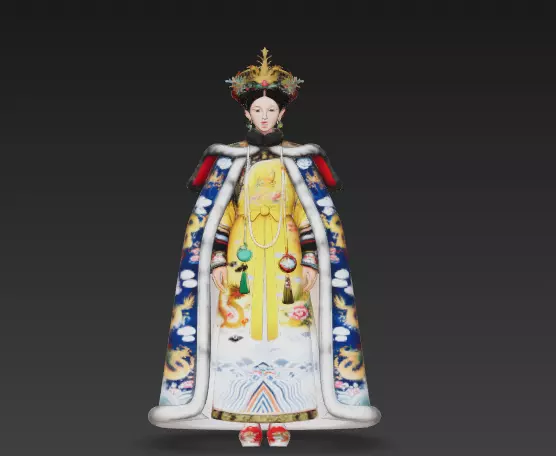 The empress of Chinas Qing dynasty wearing a cape 3D model