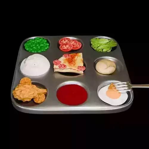 Lunch Pepperoni Pizza and vegetables food tray Low-poly 3D model