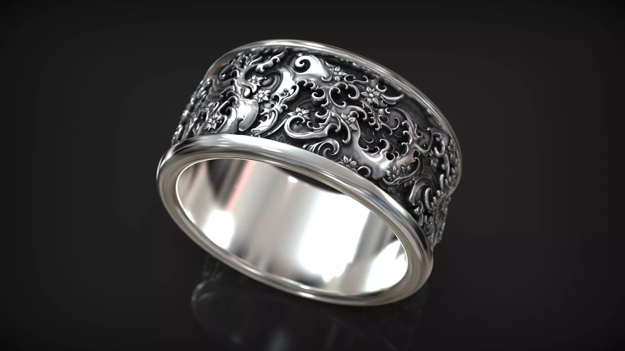 Japanese Wave Pattern Band Traditional Seigaiha Ocean Ring 3D print model
