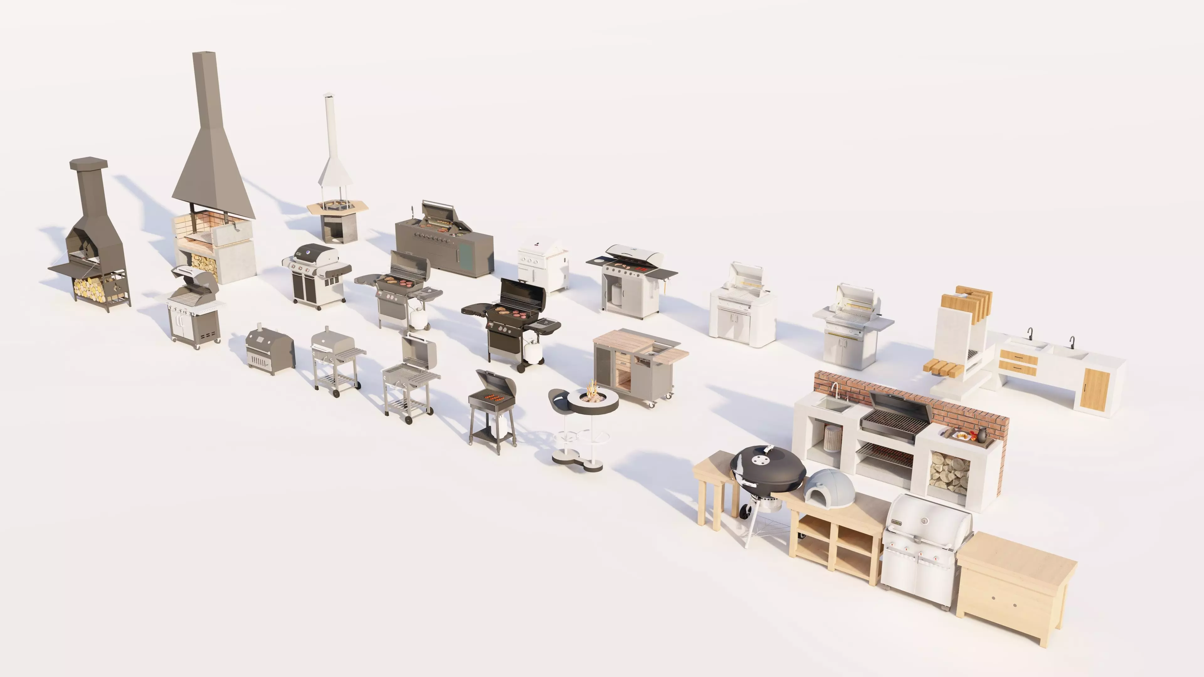 Outdoor Kitchen Appliance Pack of Grills BBQ Pizza Oven Smoker 3D model