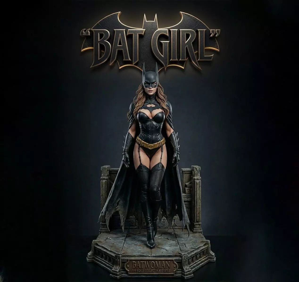 Bat Girl STL File Gothic Superhero Statue 3D print model