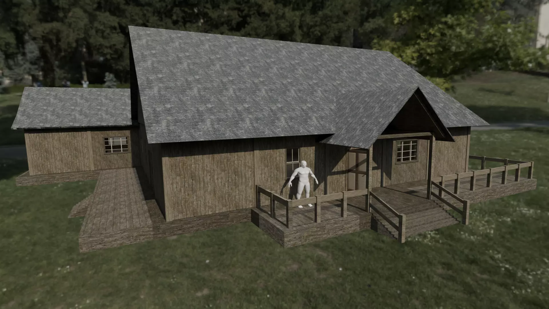 Modular Rustic Wooden Cabin - Game Ready House Environment Asset 3D model