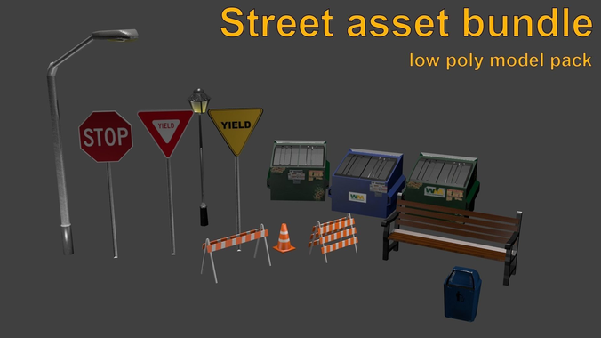 Street asset bundle Low-poly 3D model
