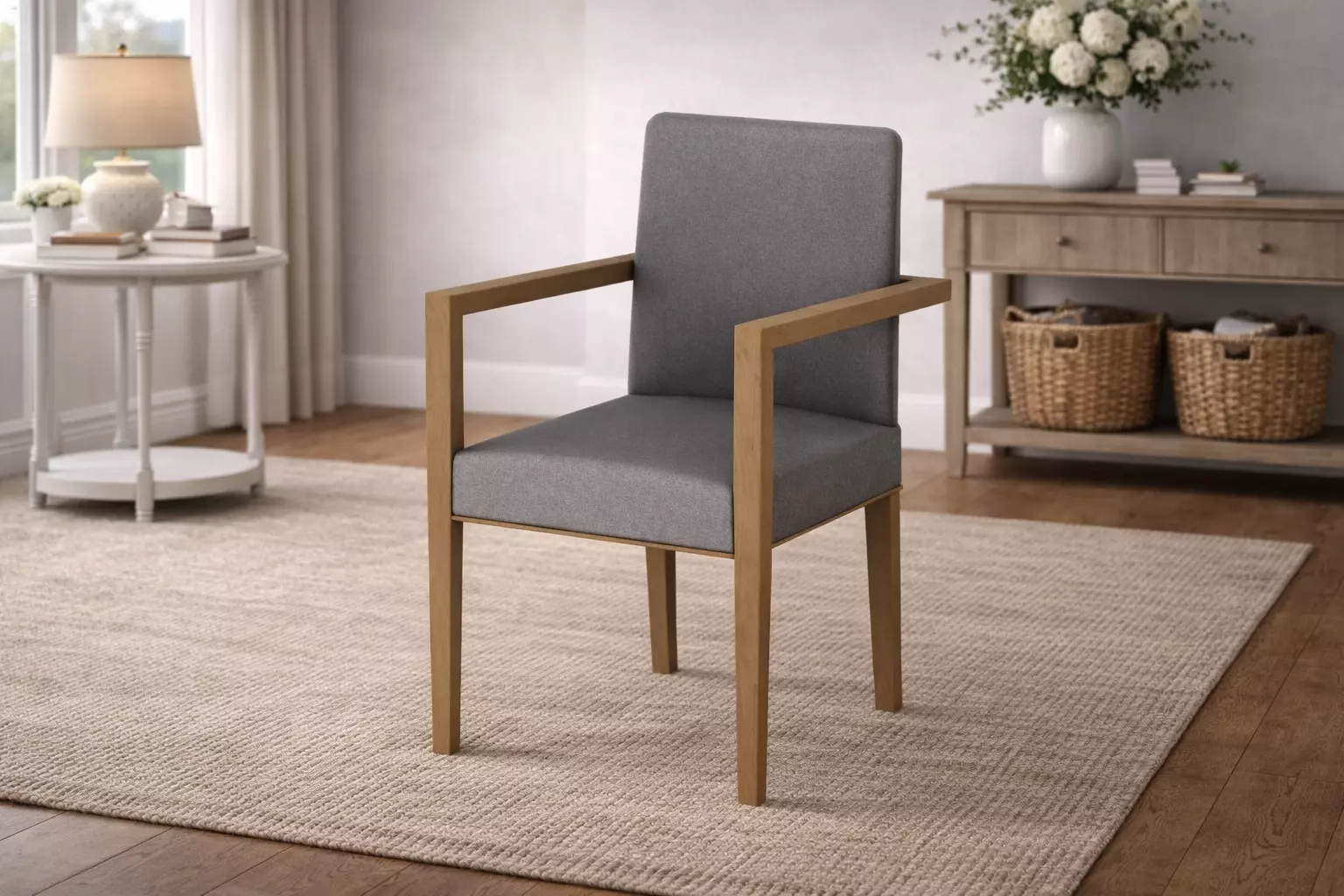 Modern Minimalist Wood Armchair Gray Fabric - MorisonDesign Free low-poly 3D model