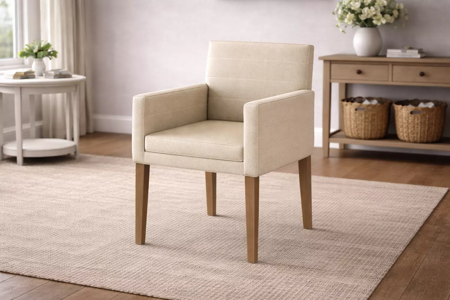 Modern Cream Upholstered Armchair Wood Legs - MorisonDesign Free low-poly 3D model