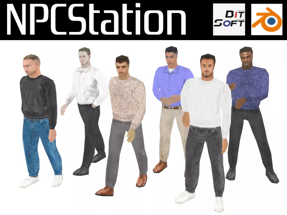 Rigged Low-Poly Male NPCs - PS1 and N64 style Low-poly 3D model