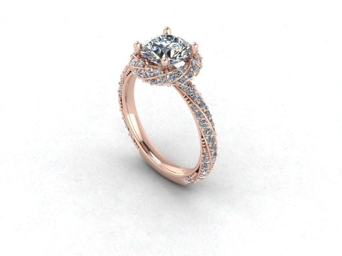 Twisted Gold And Diamonds Engagement Ring 3D print model
