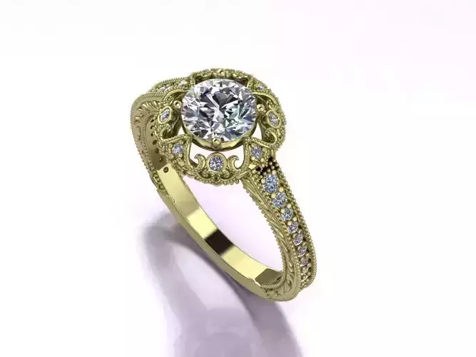 Art Deco Gold And Diamonds Engagement 3D print model