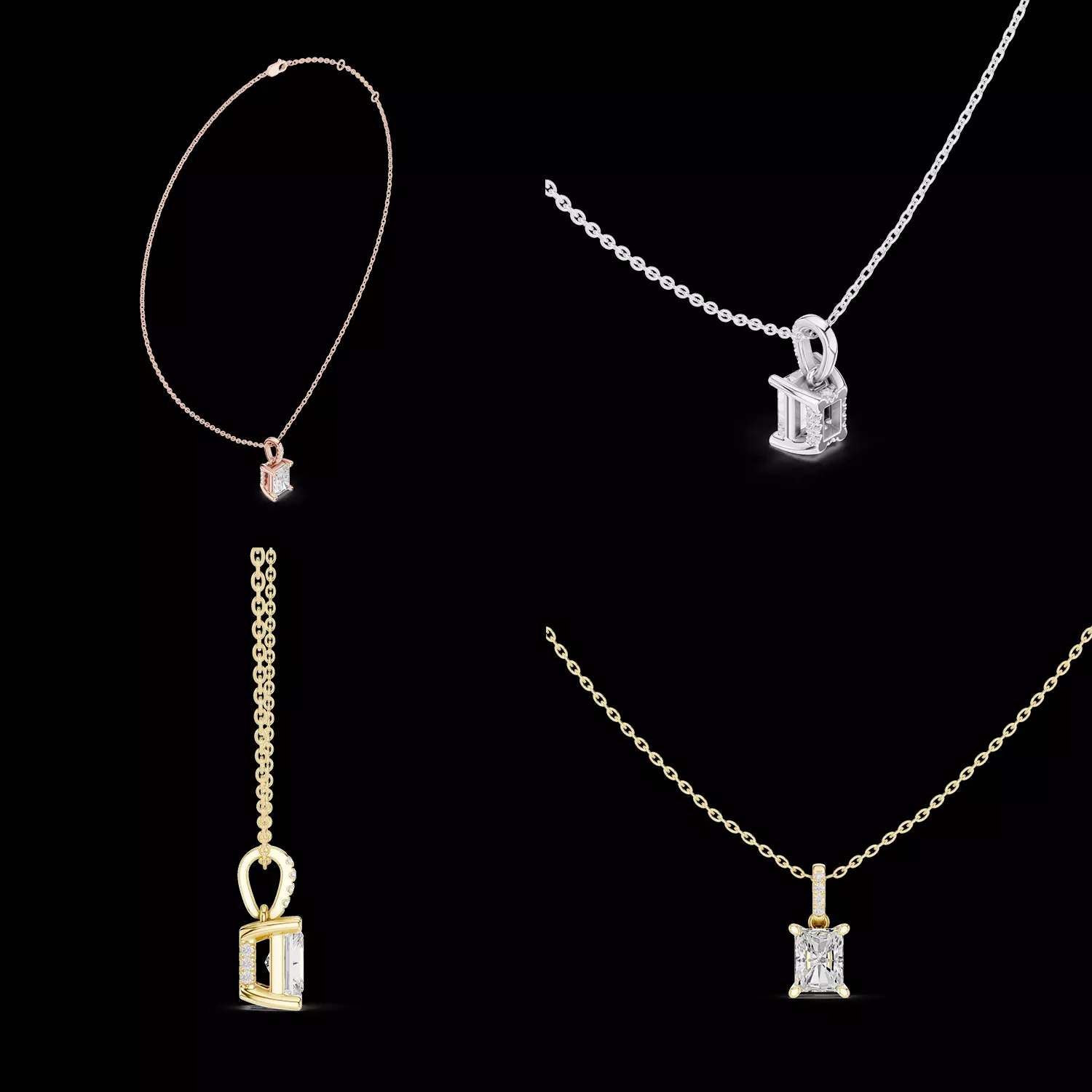 Radiant Diamond Pendant Necklace with Diamond Bail CAD Model 3D print model