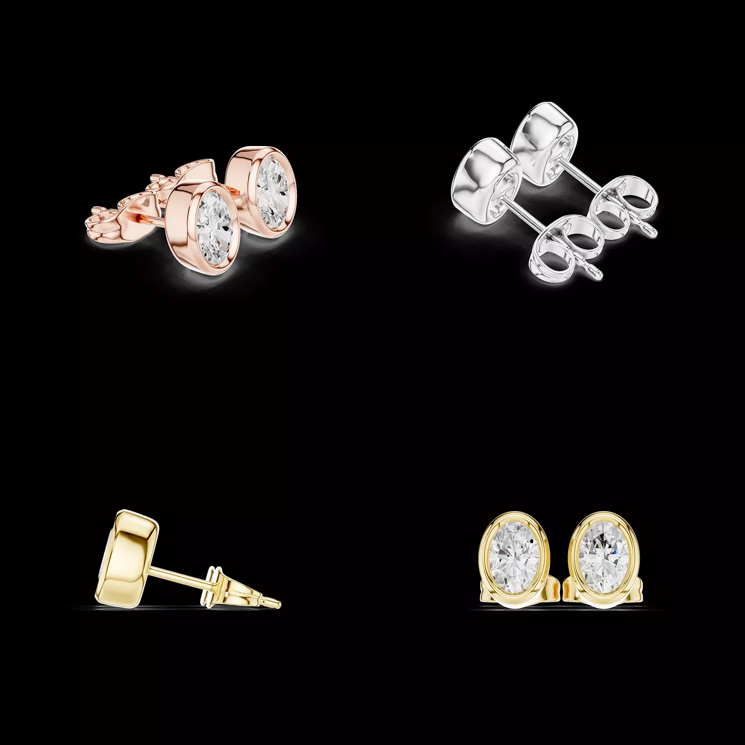 Oval Cut Bezel Stud Earrings CAD Model STL 3DM Jewelry Design 3D print model