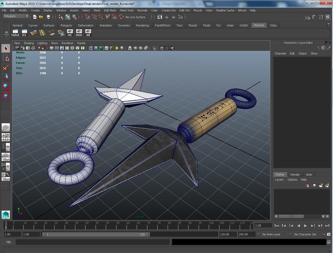 Kunai two sword and spear Low-poly 3D model_1