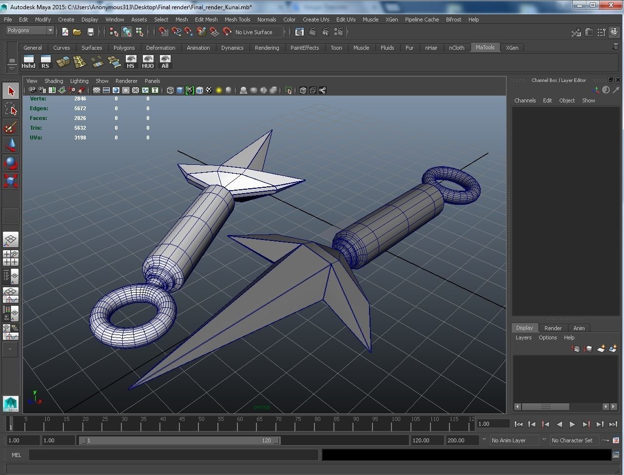 Kunai two sword and spear Low-poly 3D model_2
