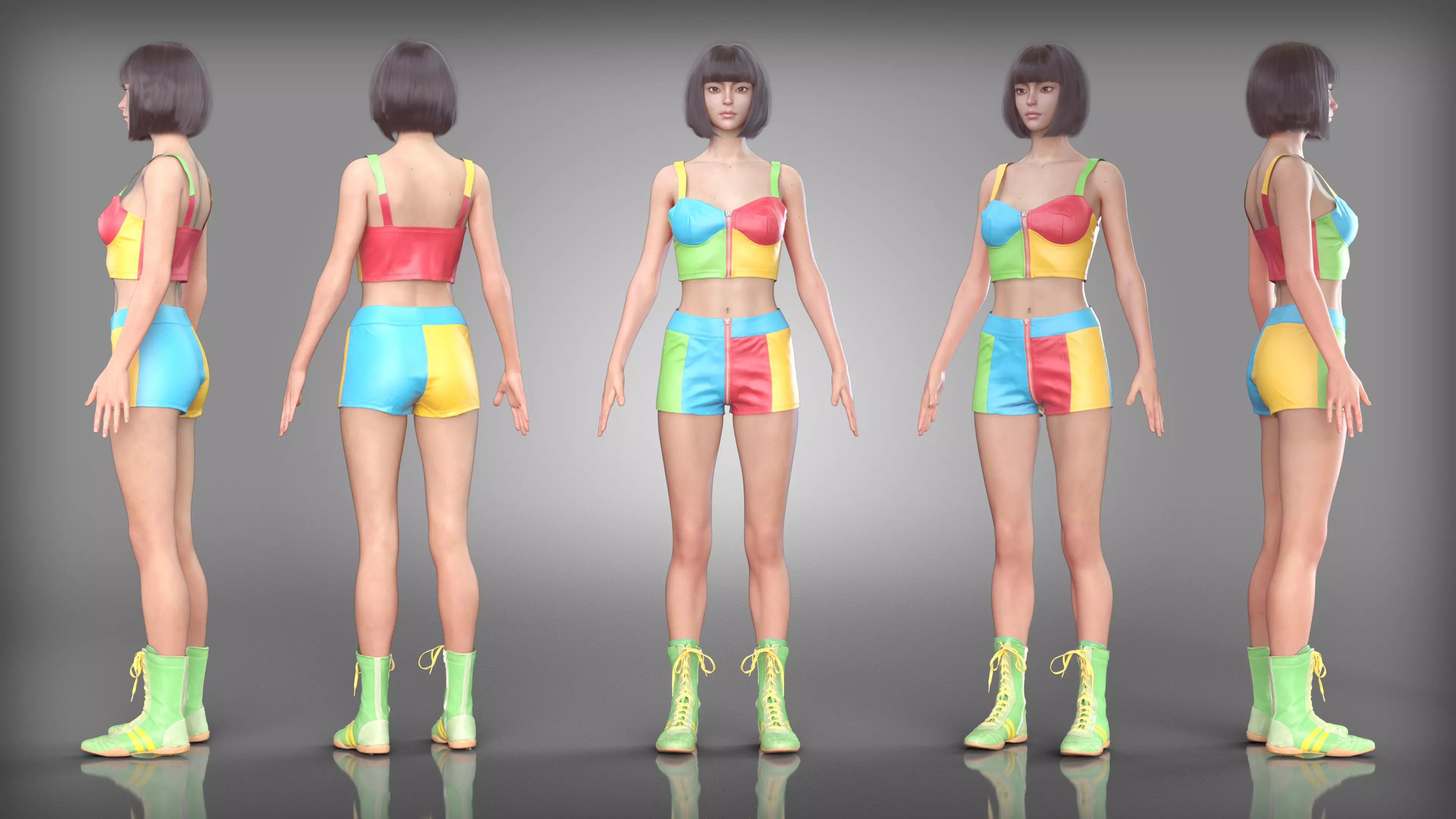 Vibrant Retro Outfit with Colorful Top Shorts and Sport Boots Low-poly 3D model