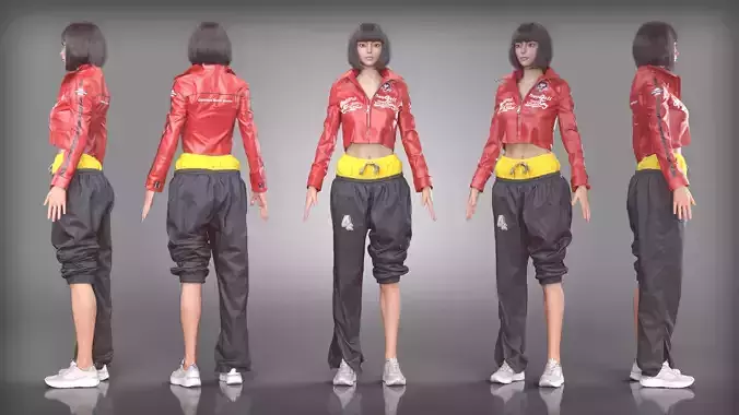 Red Leather Jacket and Track Pants Outfit with Sport Shoes