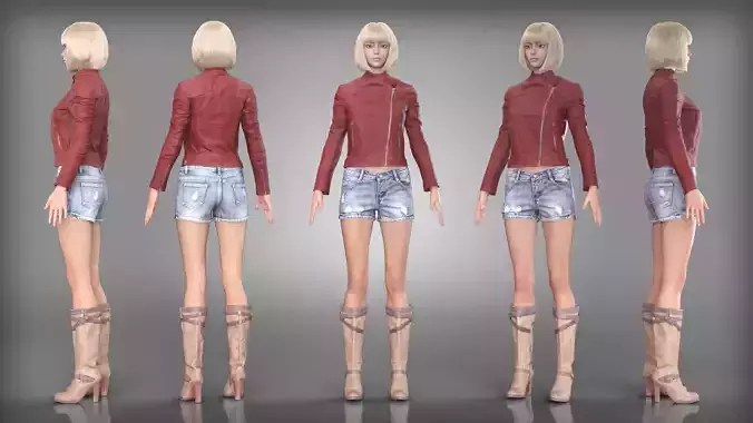 Red Leather Jacket and Denim Shorts Outfit Leather Brown Boots