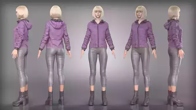 Purple Hoodie and Gray Pants Outfit with Black Leather Boots