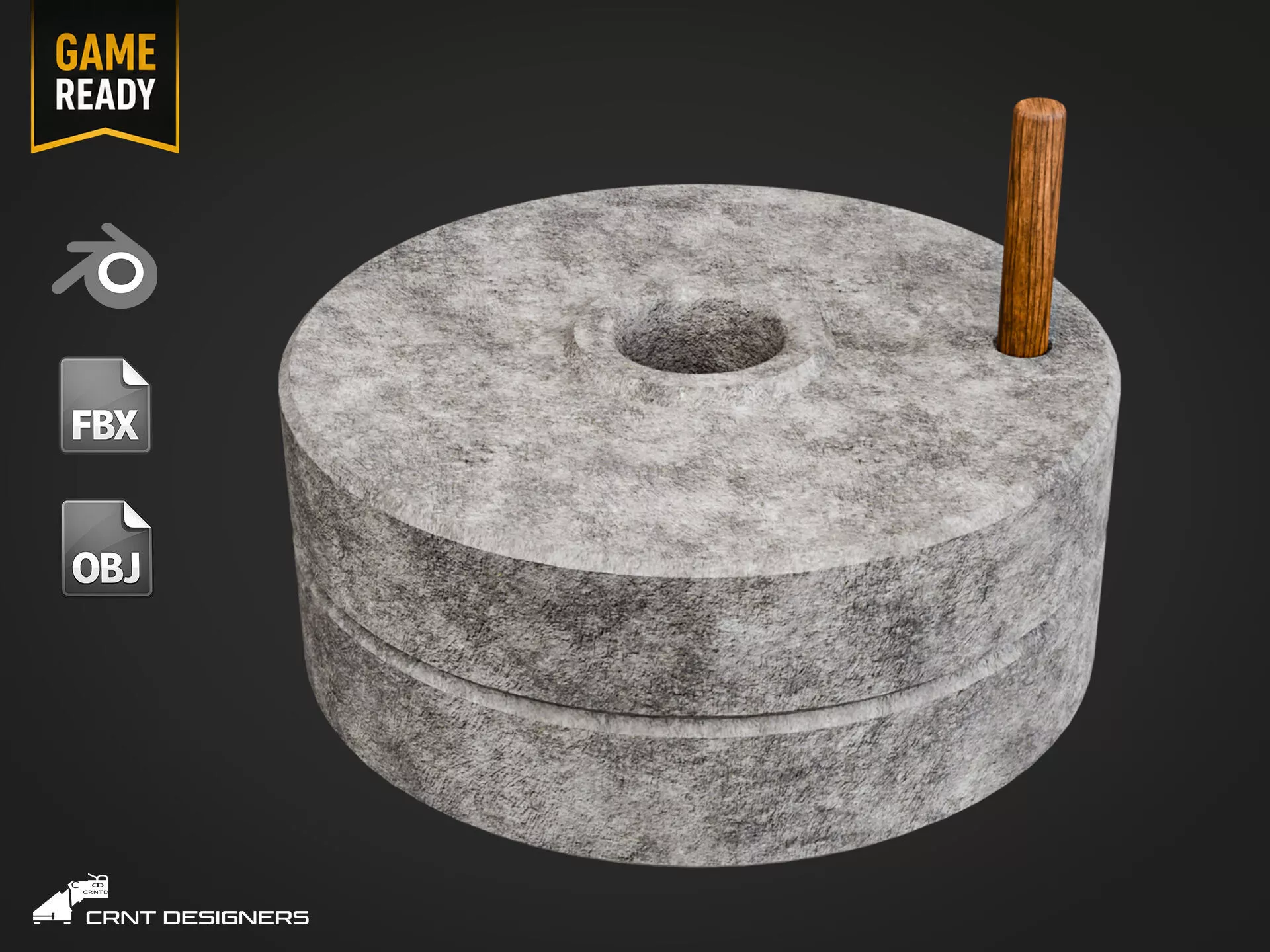Ancient Millstone Grinder - UE4 And UE5 Optimized Low-poly 3D model