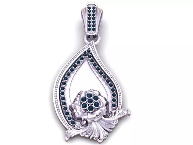 The Azure Teardrop Silver Baroque Rose Pendant 3D print model