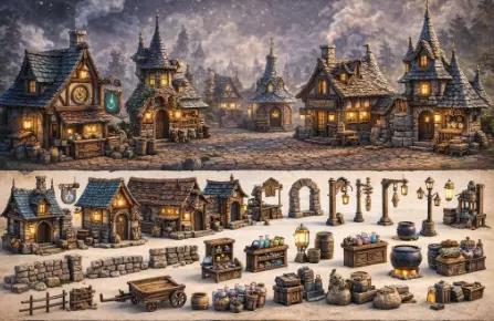 Magic Wizard Village Modular Fantasy Town Set 3D Printable 3D print model