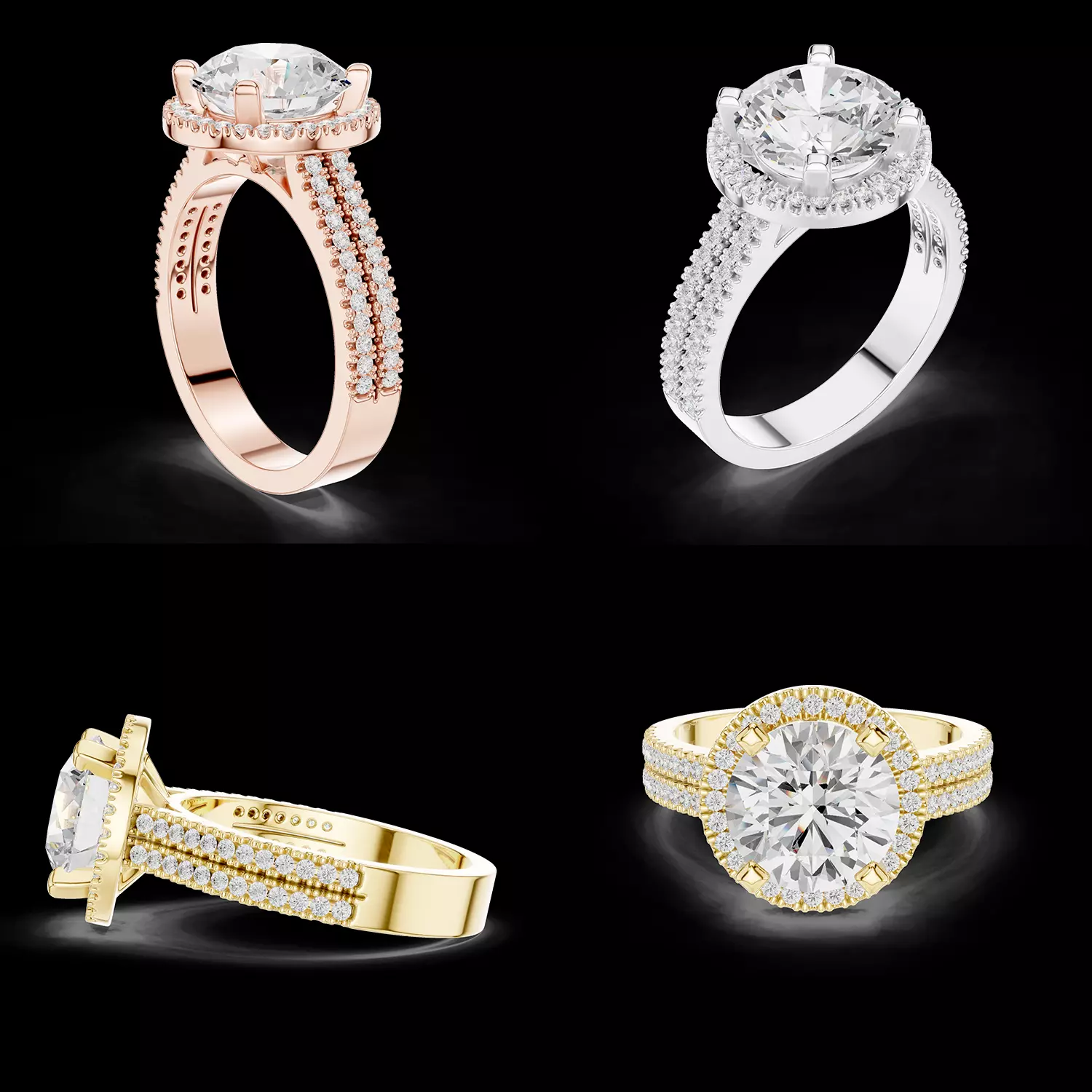 Round Cut Double Halo Diamond Engagement Ring Jewelry Model 3D print model