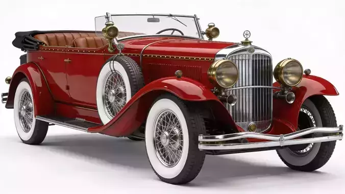 Classic 1920s Ruby Red Luxury Phaeton 3D Model